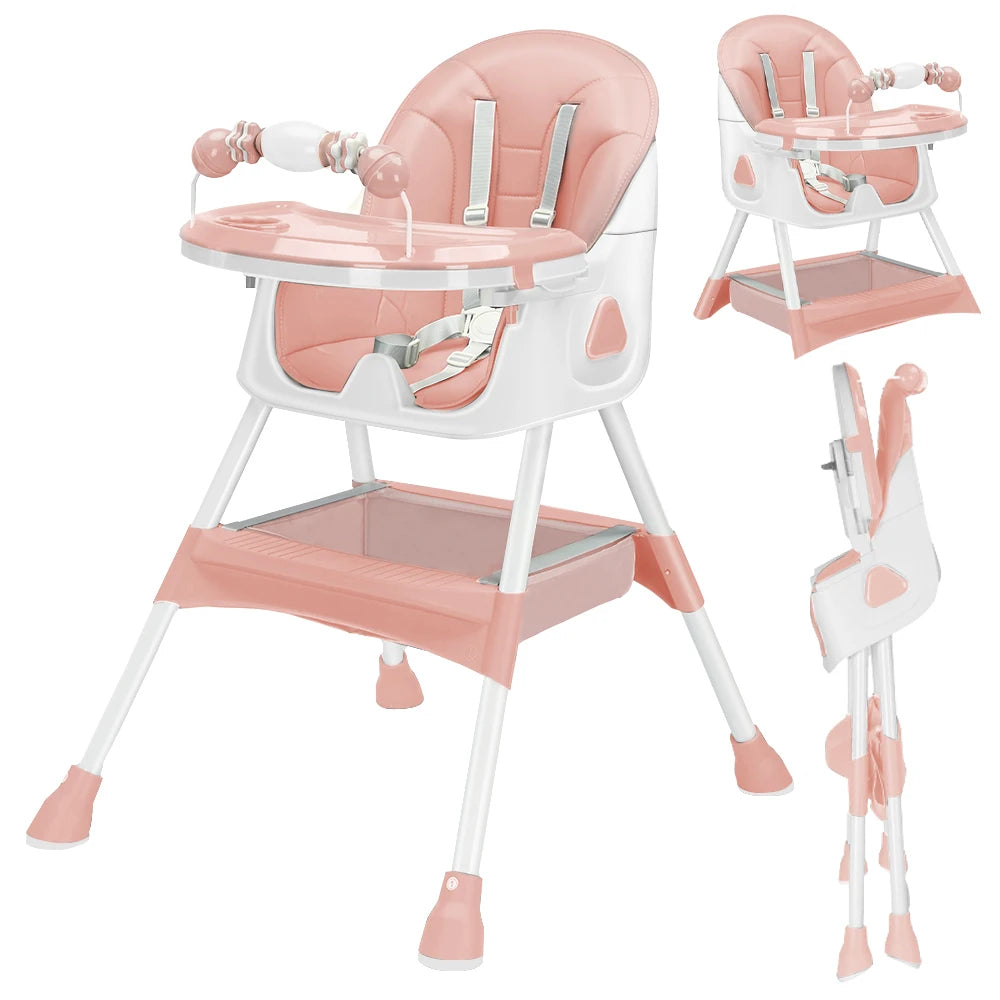 UBRAVOO Foldable Baby High Chair With Tray And Toy Rack