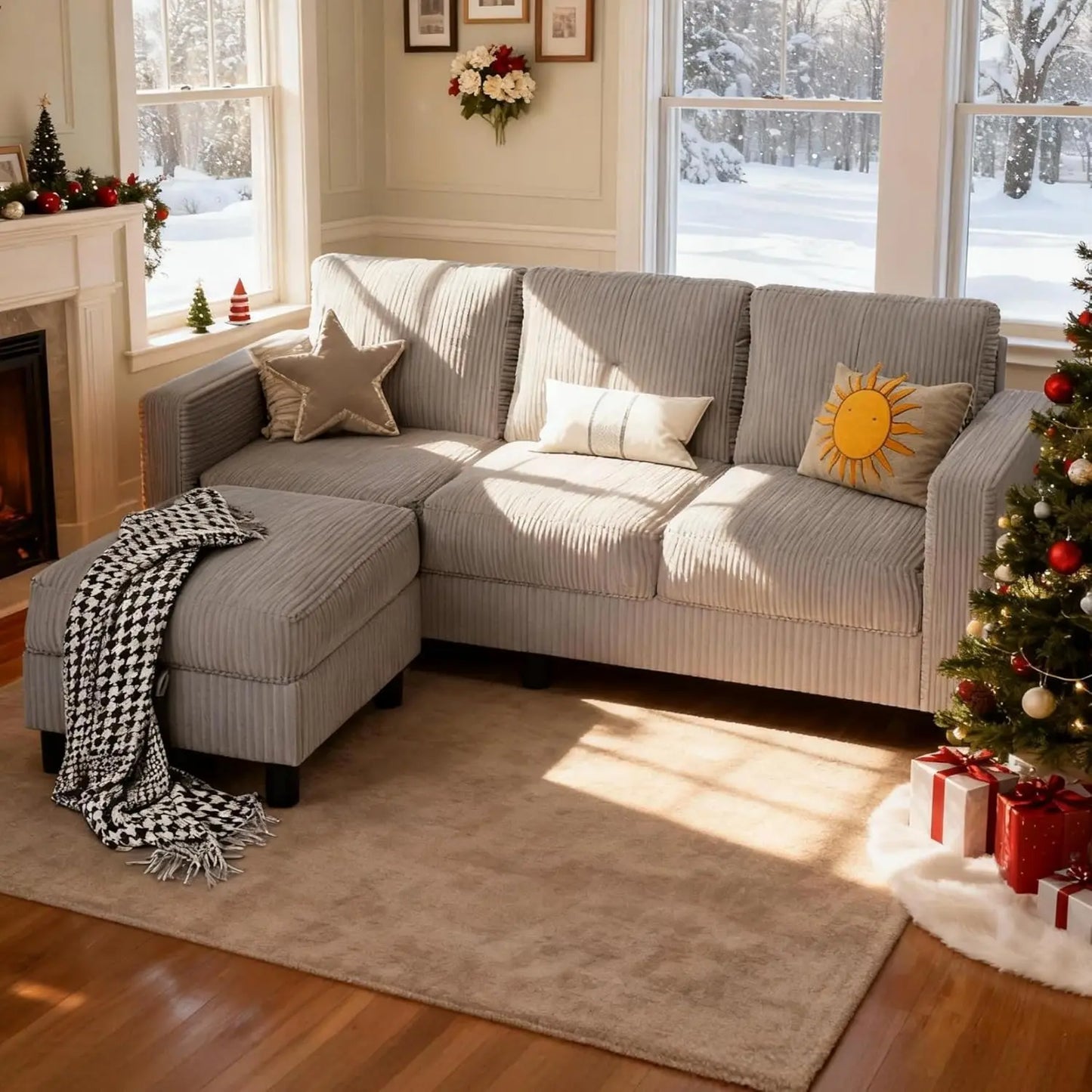 Modular L Shaped Sectional Sofa With Movable Ottoman Deep Seat