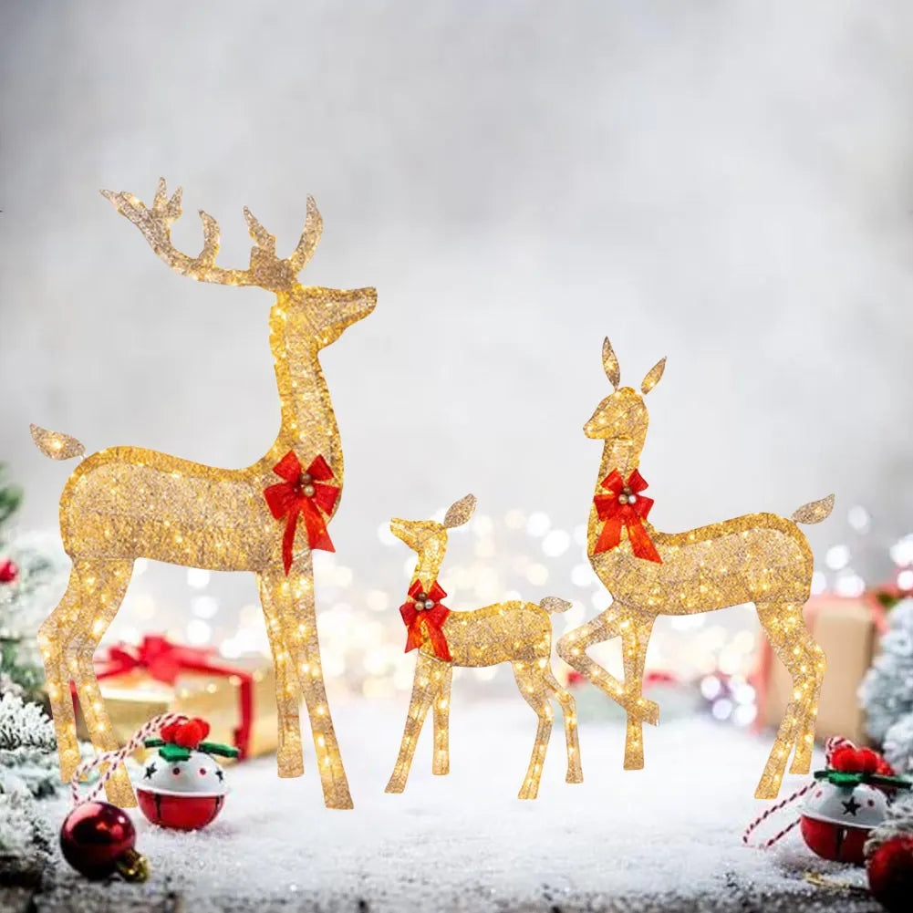 Electronic 3 Piece Christmas Deer Family Decor Lighted Reindeer Set