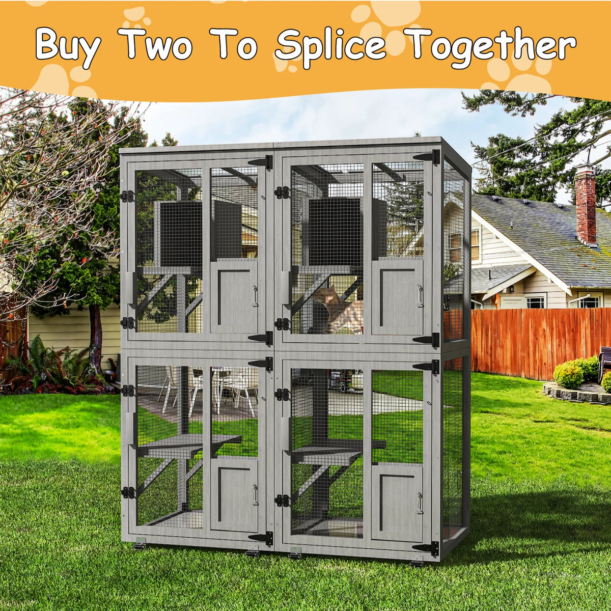 Outdoor Cat Catio Enclosure With Wheels And Waterproof Roof