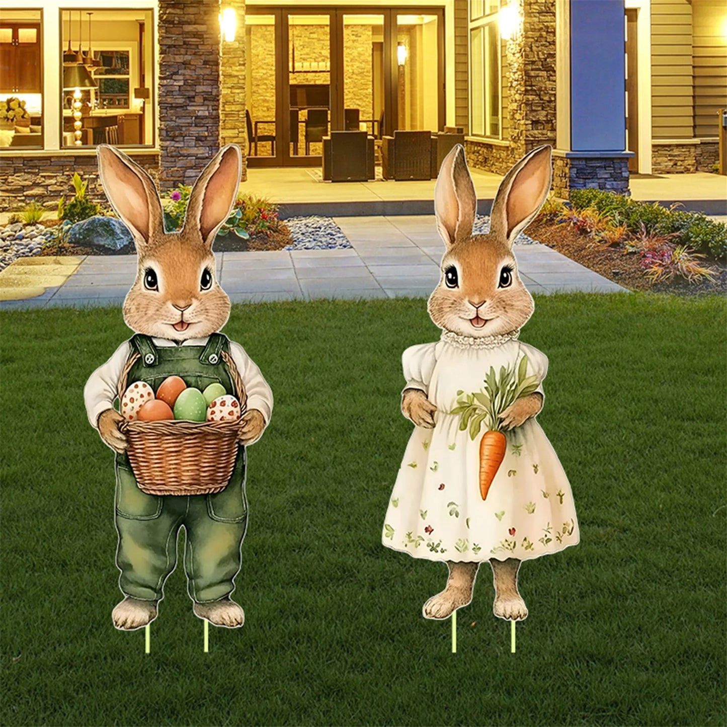 Springtime Bunny Garden Stakes Easter Yard Decor Whimsical Outdoor Signs