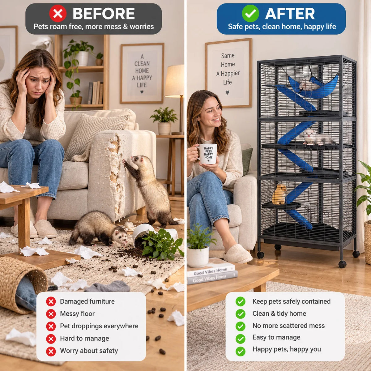 Metal Small Animal Cage with Ramps Hammock and Removable Tray