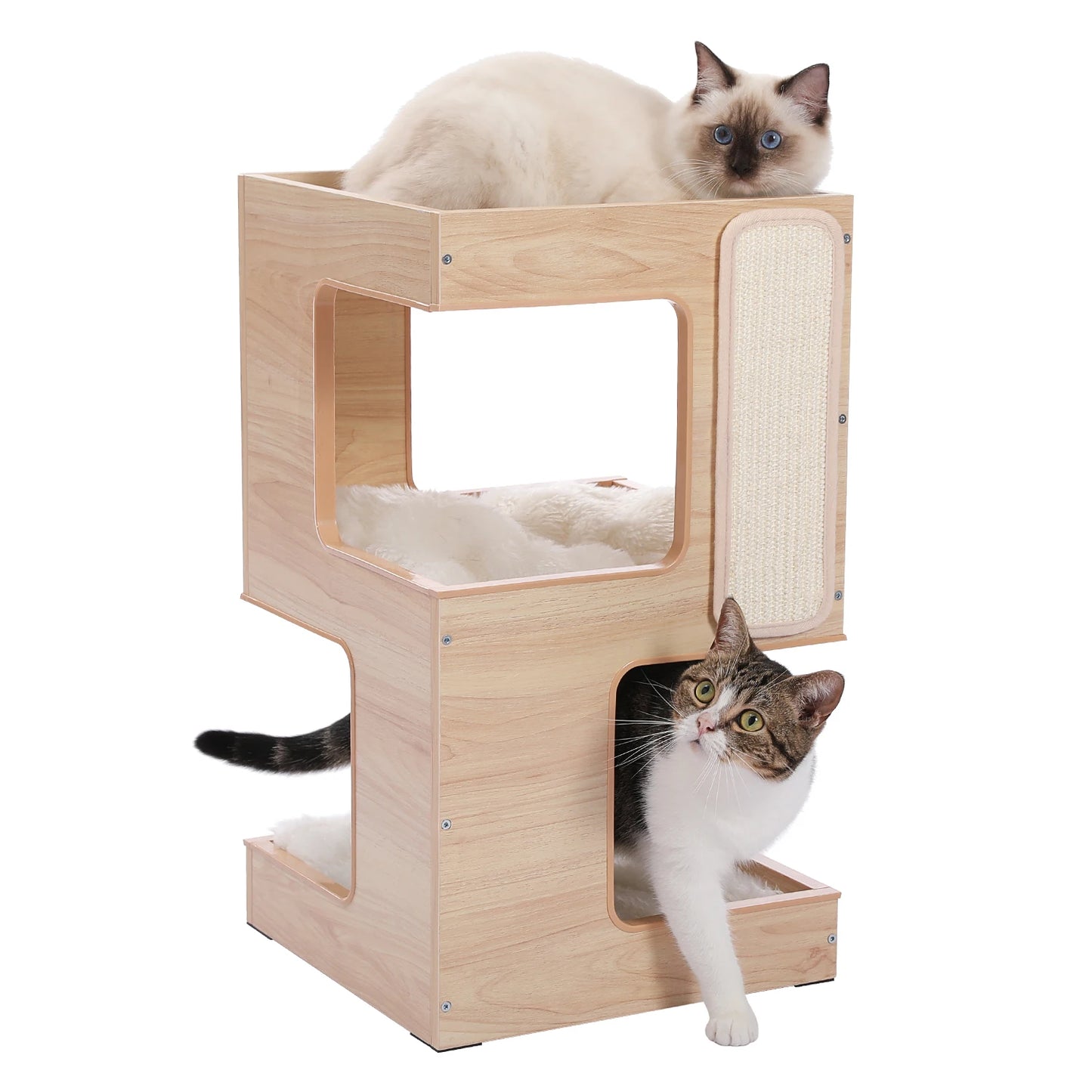 PAWZ Road Wood Cat Condo Tower With Scratching Pad Mats