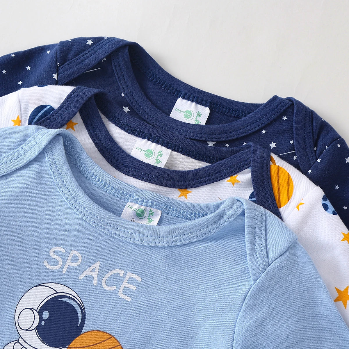 Baby Boy 3 Pack Cotton Long Sleeve Space Print Rompers