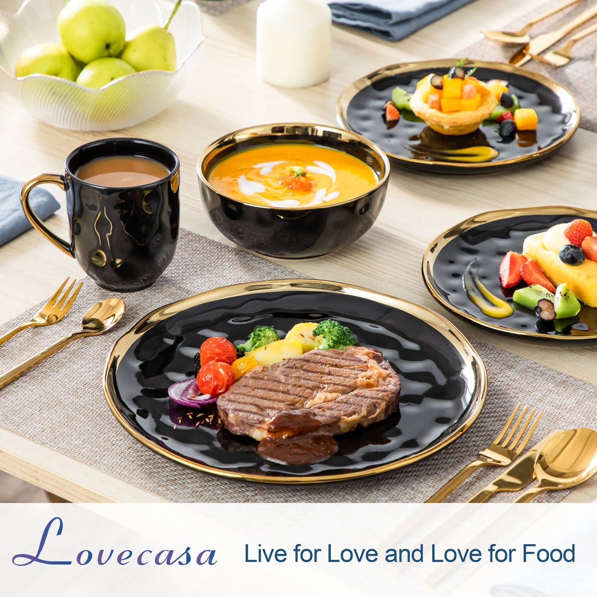 Malacasa Porcelain Dinnerware Set With Gold Trim Ceramic Tableware
