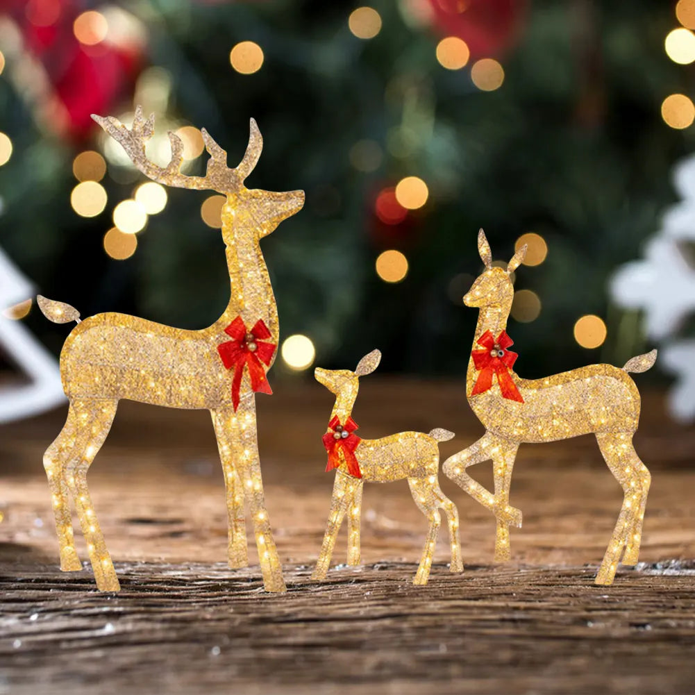 Electronic 3 Piece Christmas Deer Family Decor Lighted Reindeer Set
