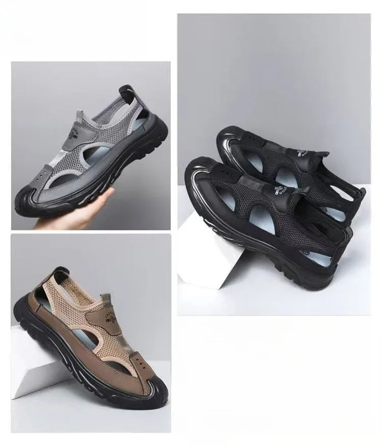 Mens Breathable Hooded Sandals With Hollow Mesh Holes Lightweight EVA