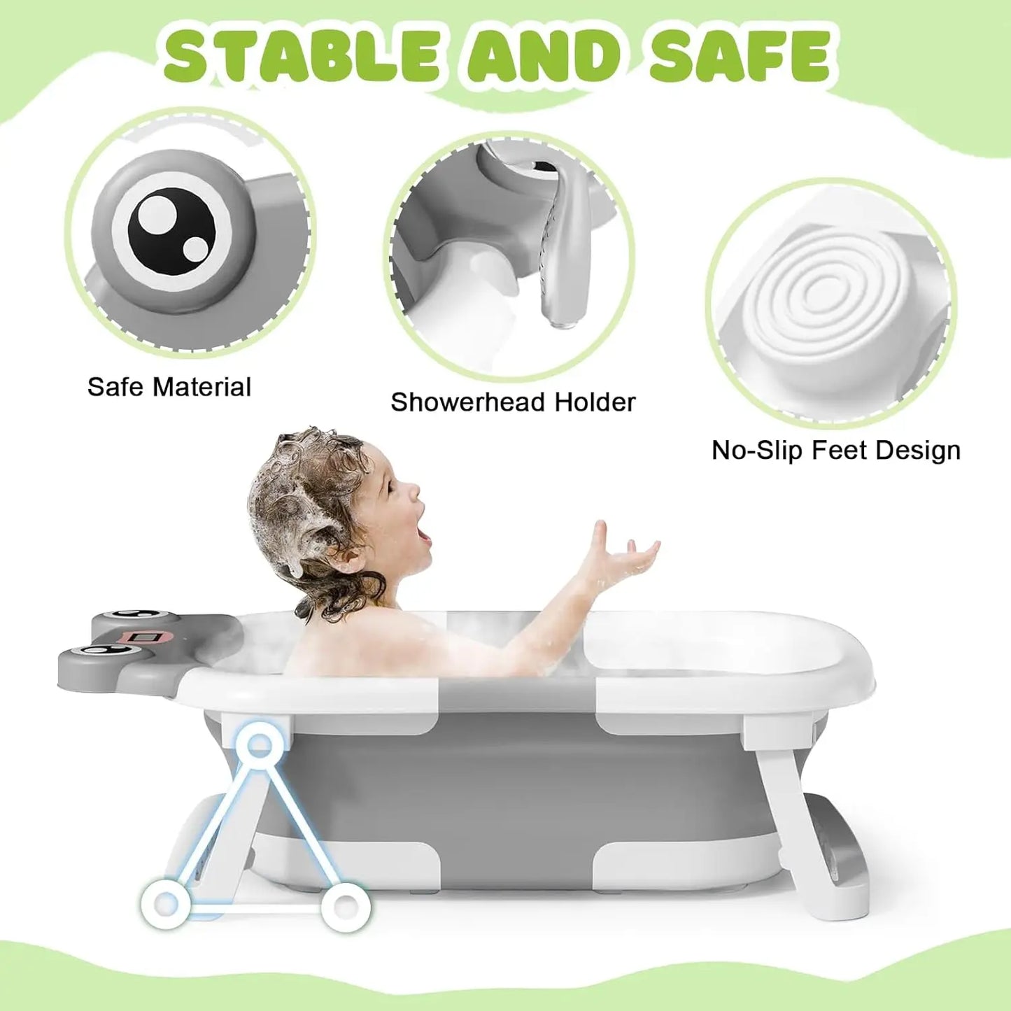 Foldable Baby Bathtub With Bath Cushion And Thermometer