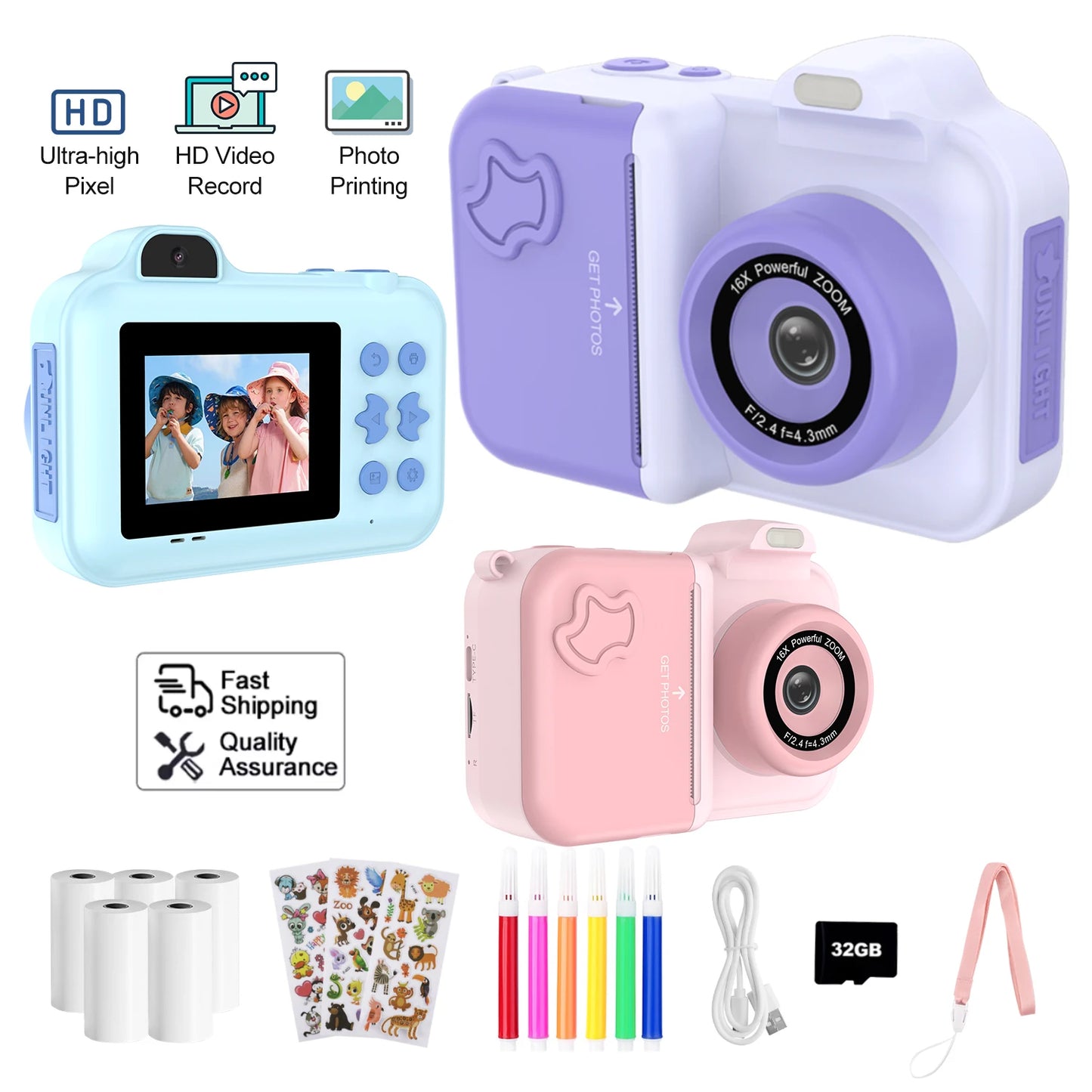 Misirun Kids Instant Print Camera Mini Digital Photo Camera