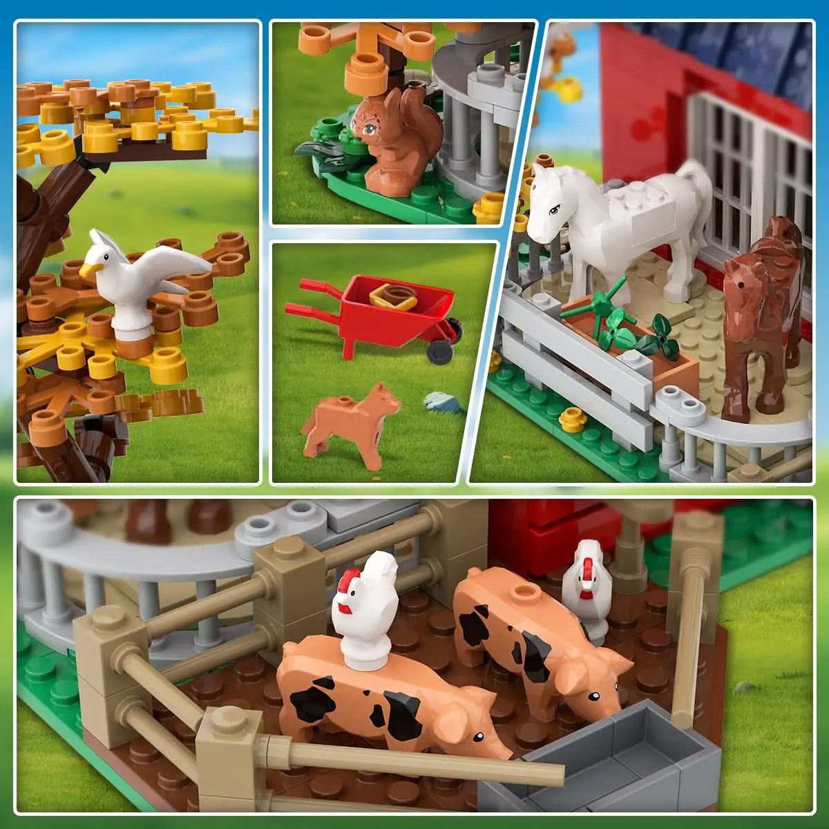 HOGOKIDS Farm Barn Building Set With Light Windmill Tractor Animals