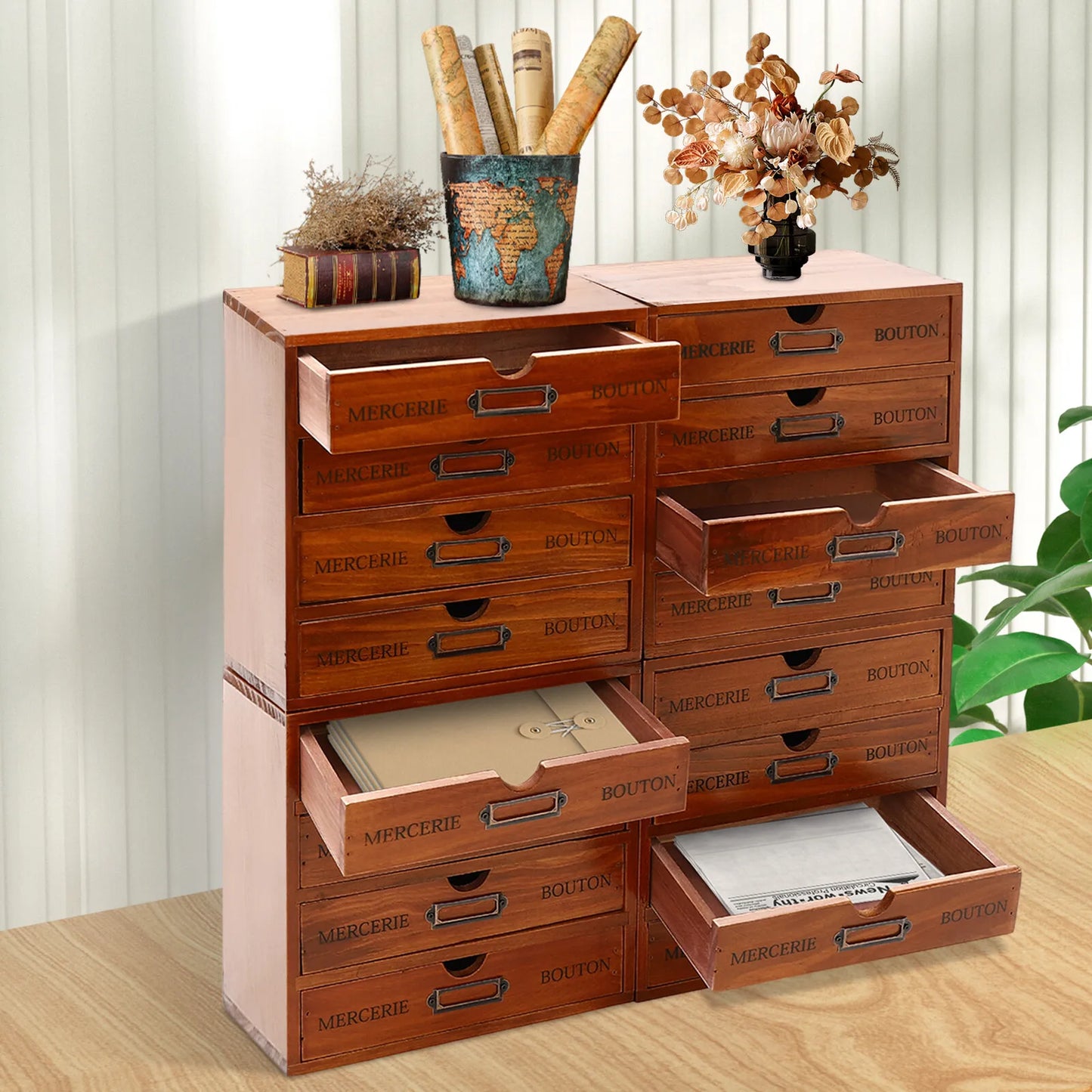 Wooden 4 Tier Desktop Organizer With 16 Drawers For Home Office