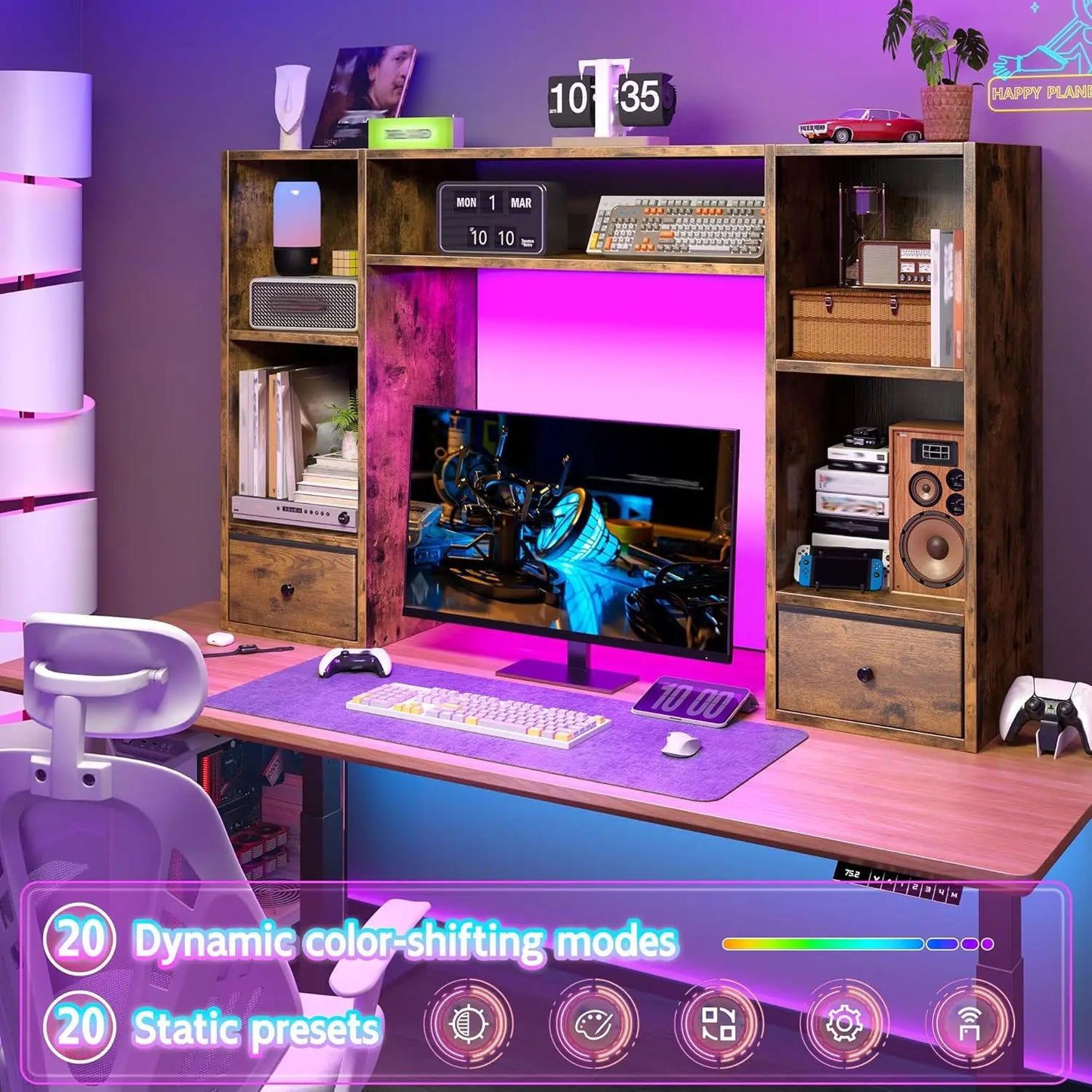 ZHILU Desktop Bookshelf With LED Lights For Desk Organizer