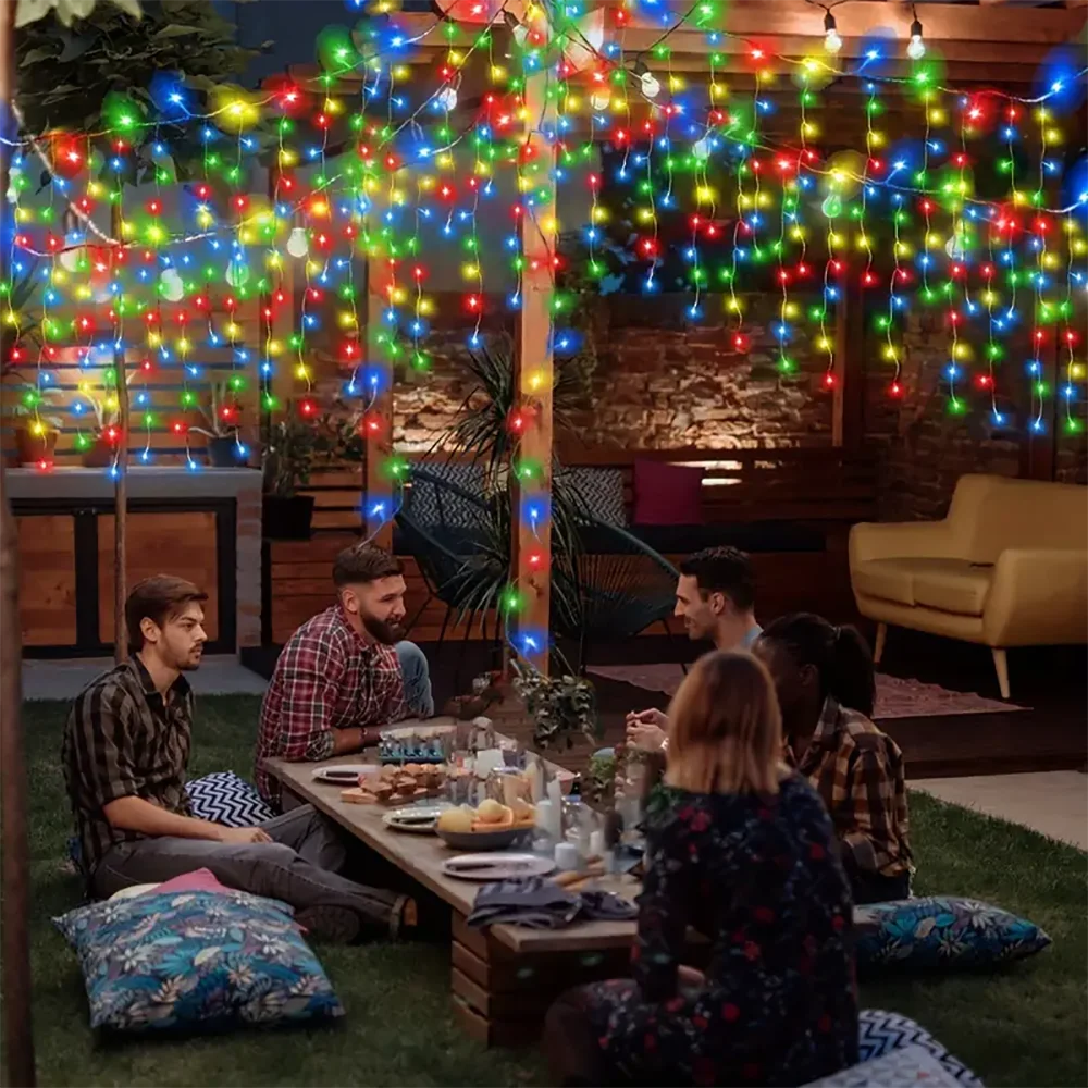 WELPUR Solar Icicle Curtain Lights Outdoor LED 8 Modes