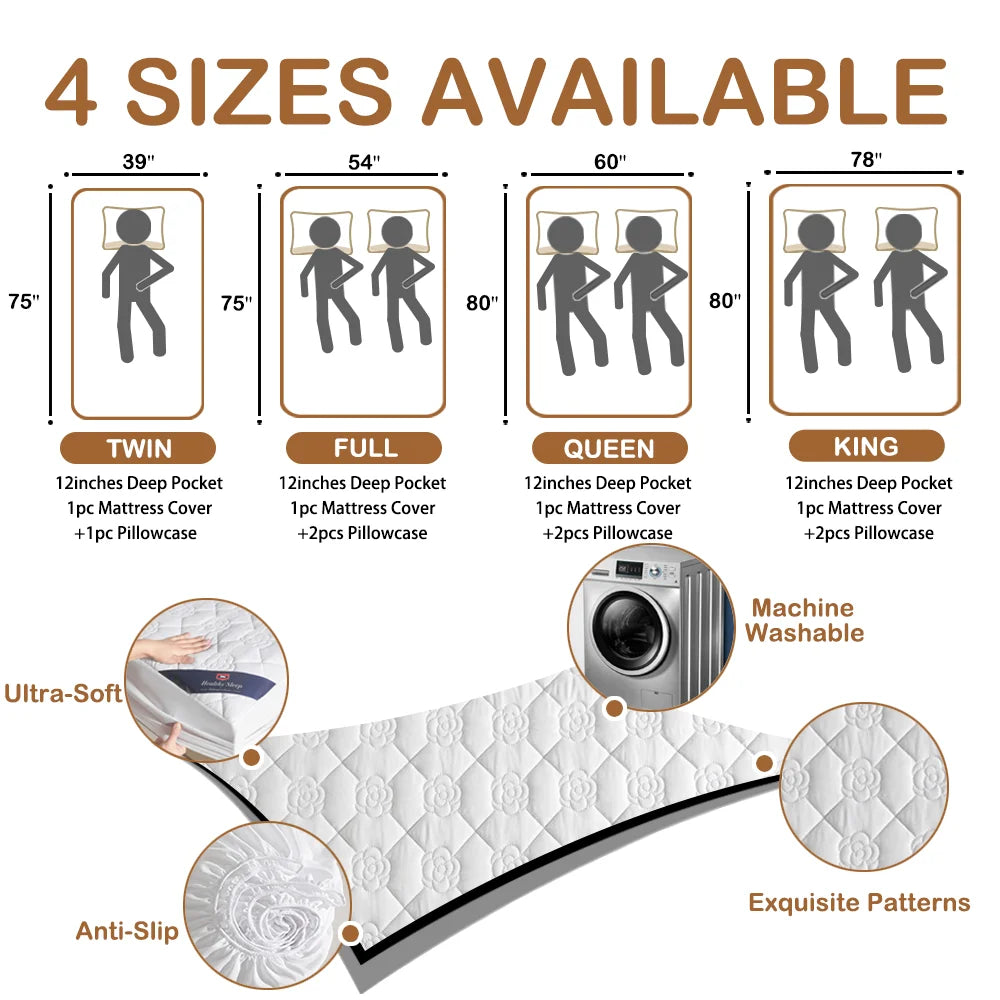 Waterproof Mattress Protector Set 3 Piece Soft Breathable Sheet Pillowcase