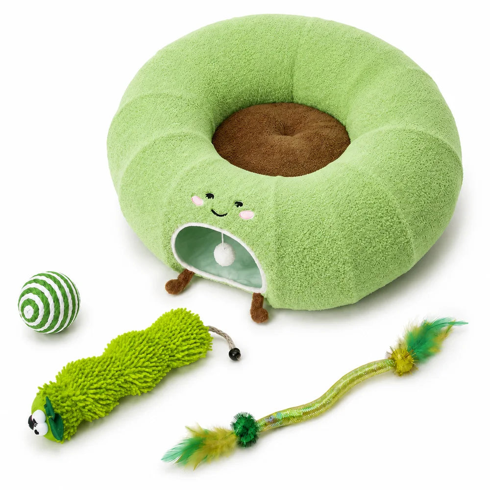 Convertible Cat Tunnel Bed With Donut Cushion For Indoor Cats