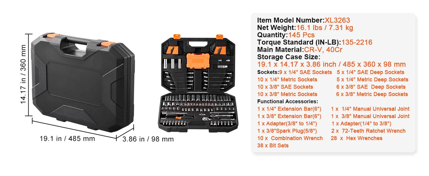 SucceBuy Comprehensive Mechanics Set With Deep And Standard Sockets SAEAndMetric