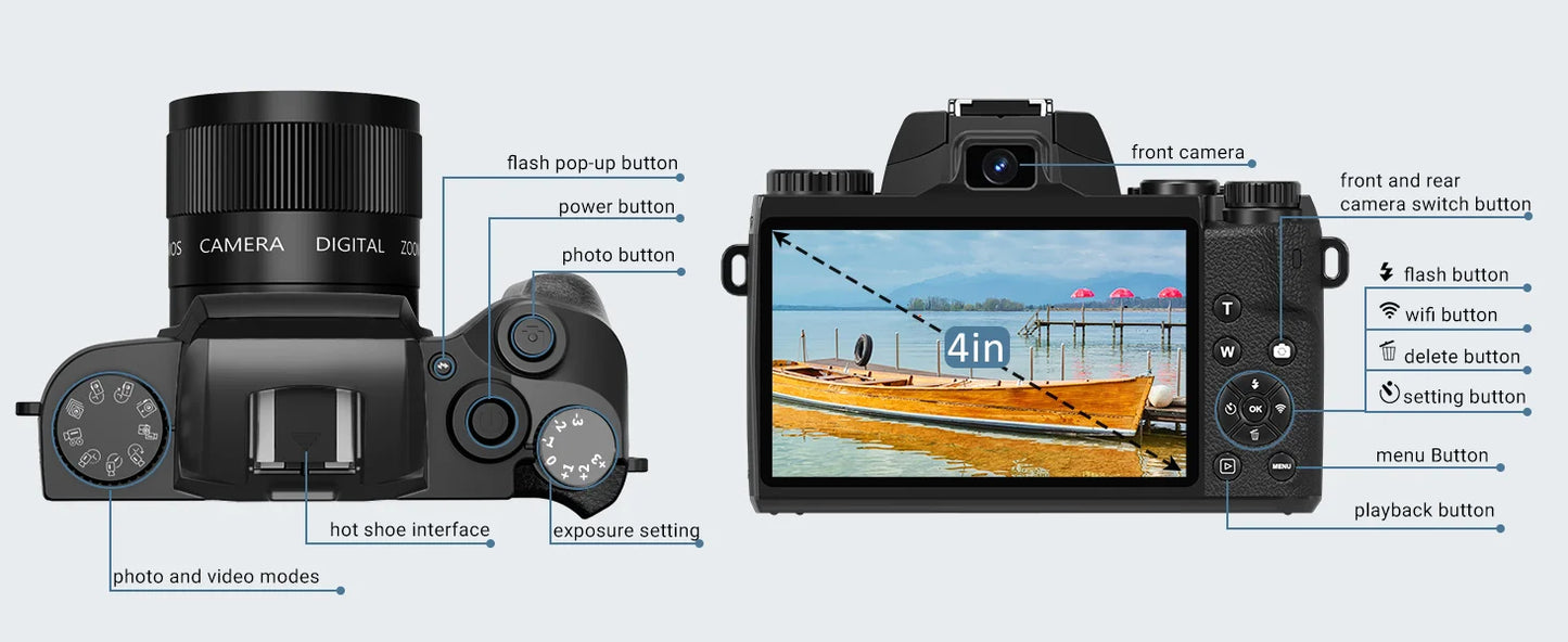 Gavonde 4K 64MP WiFi Vlogging Camera Front and Rear