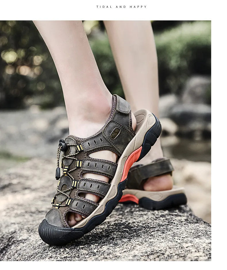 MIXIDELAI Men Sandals Genuine Leather Outdoor Rome Design