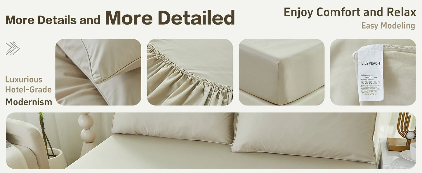 LISSTHERCN Fitted Sheet Set 3 Piece Cotton Bedding