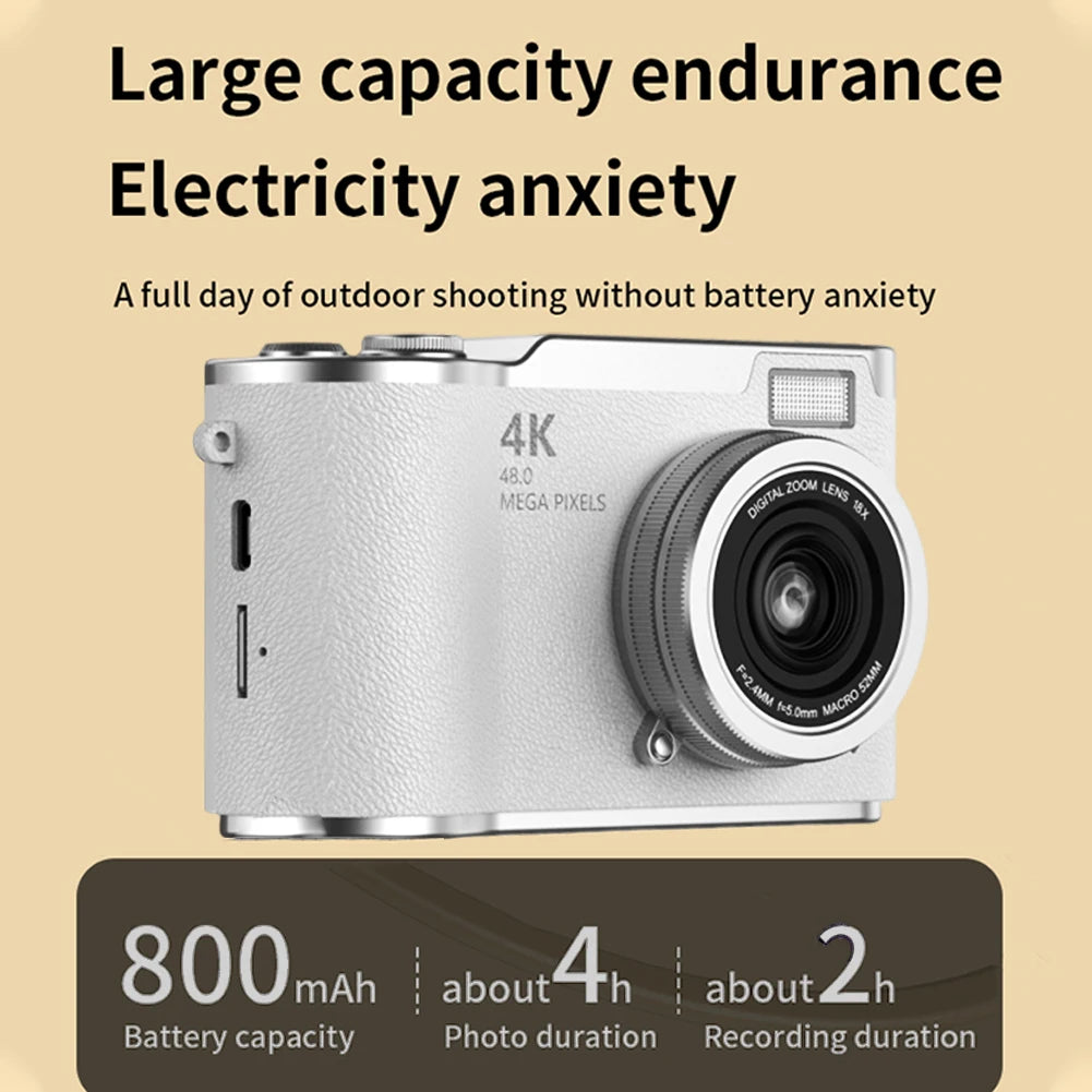 TAKEZERO 4K Digital Camera 48MP With 8X Zoom Flip Screen For Teens And Beginners