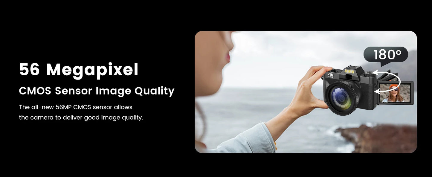 Gavonde 4K WiFi Webcam Camcorder With 64MP Flip Screen