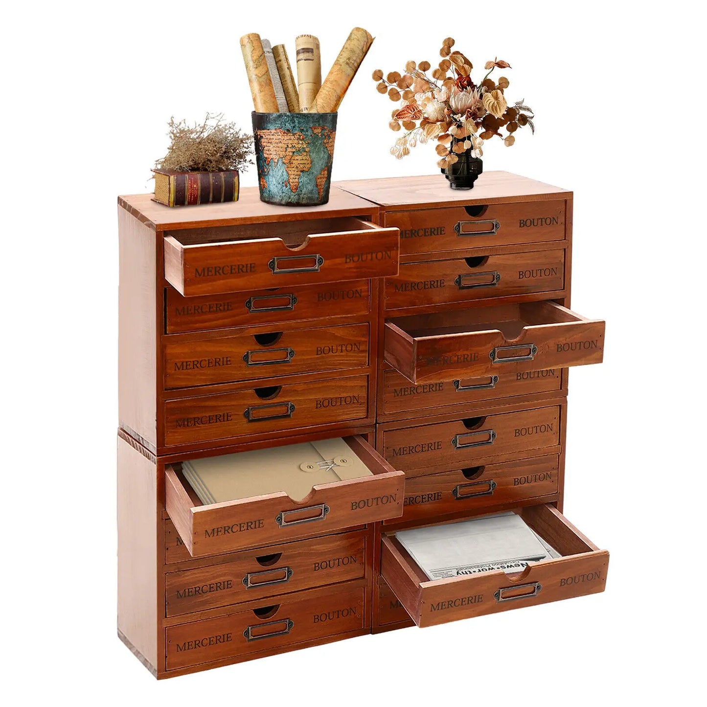 Wooden 4 Tier Desktop Organizer With 16 Drawers For Home Office