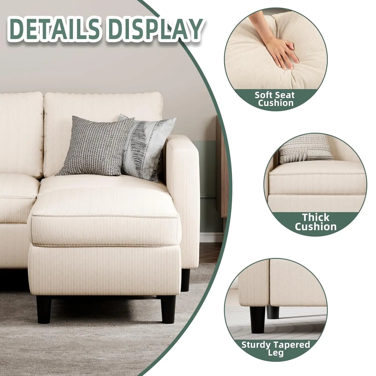 L Shaped Modular Sectional Sofa With Movable Ottoman Deep Seats