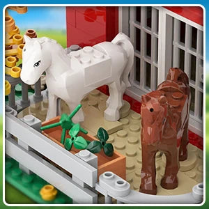 HOGOKIDS Farm Barn Building Set With Light Windmill Tractor Animals