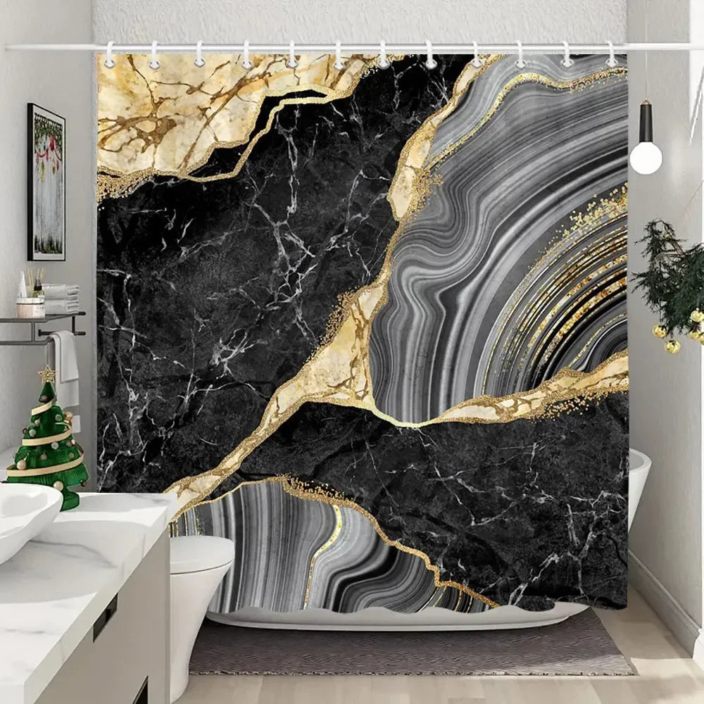 JEJOMEAG Marble Shower Curtain Textured Pattern Polyester Washable