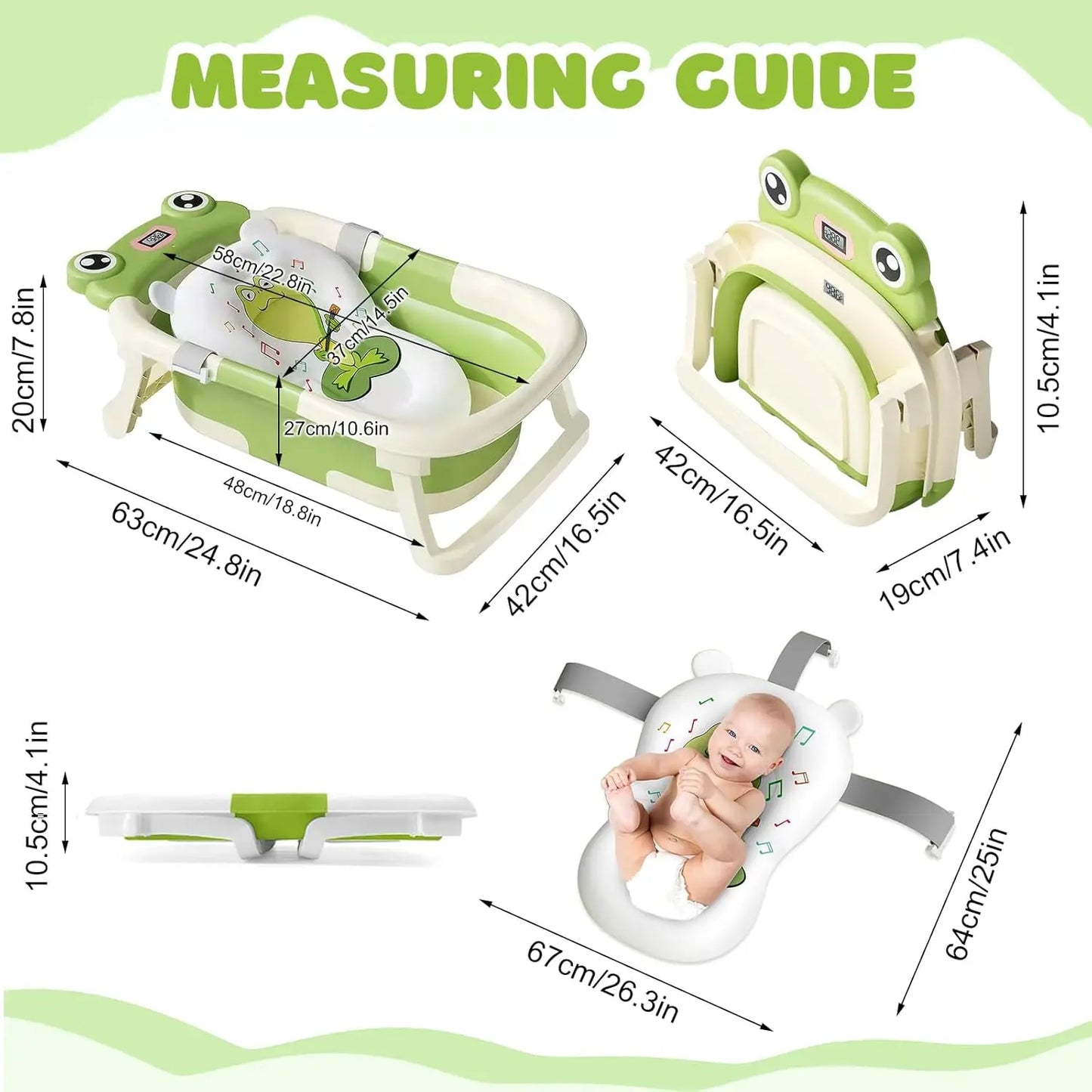 Foldable Baby Bathtub With Bath Cushion And Thermometer