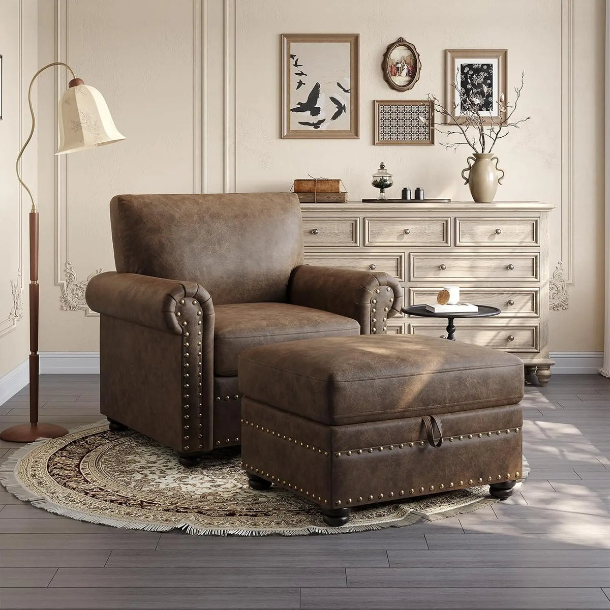 ONBRILL Faux Leather Storage Ottoman Lift Top Footstool with Hidden Storage