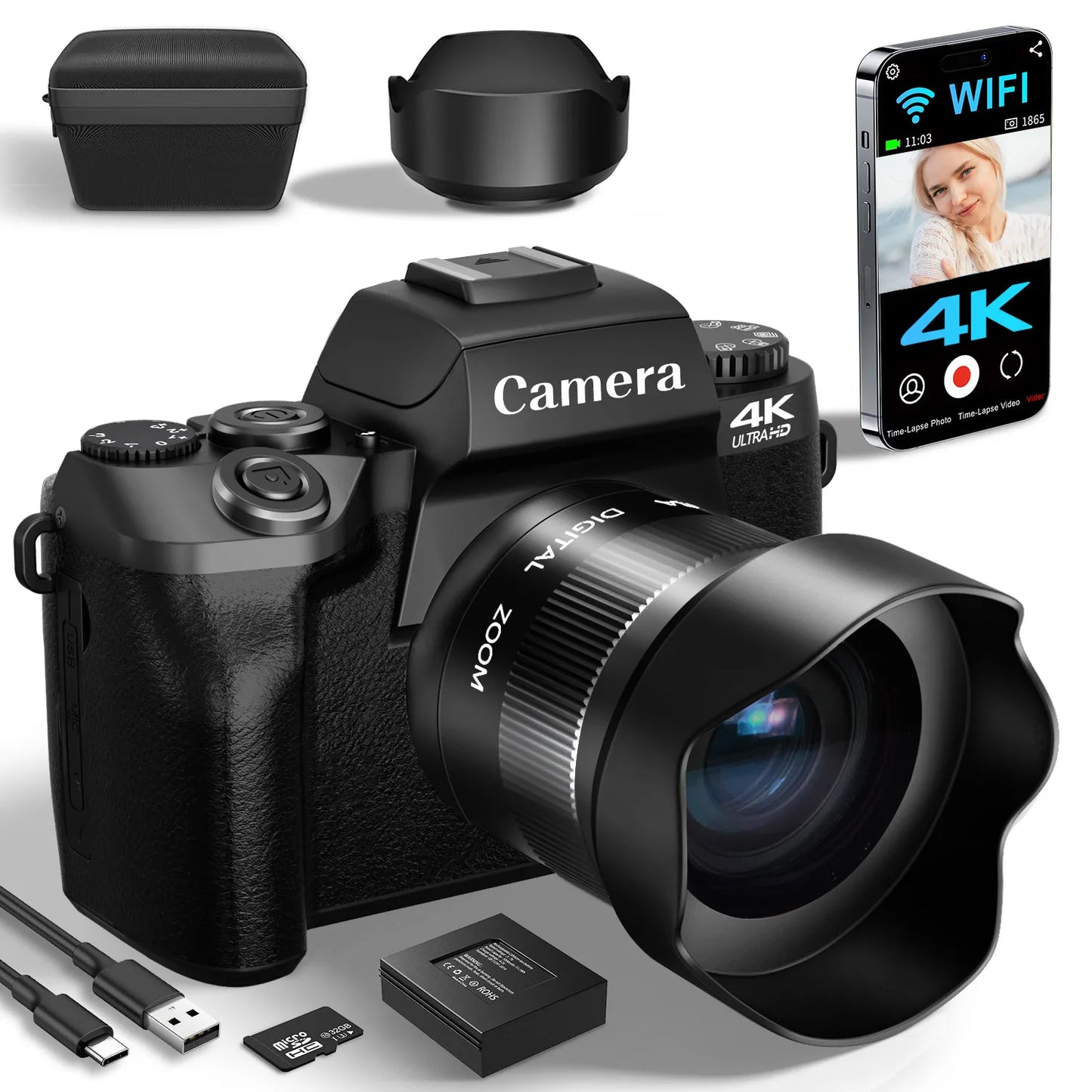 Gavonde 4K 64MP WiFi Vlogging Camera Front and Rear