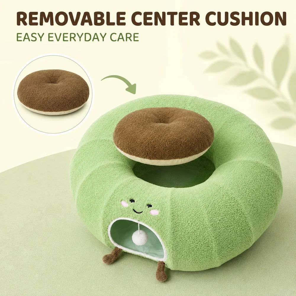Convertible Cat Tunnel Bed With Donut Cushion For Indoor Cats