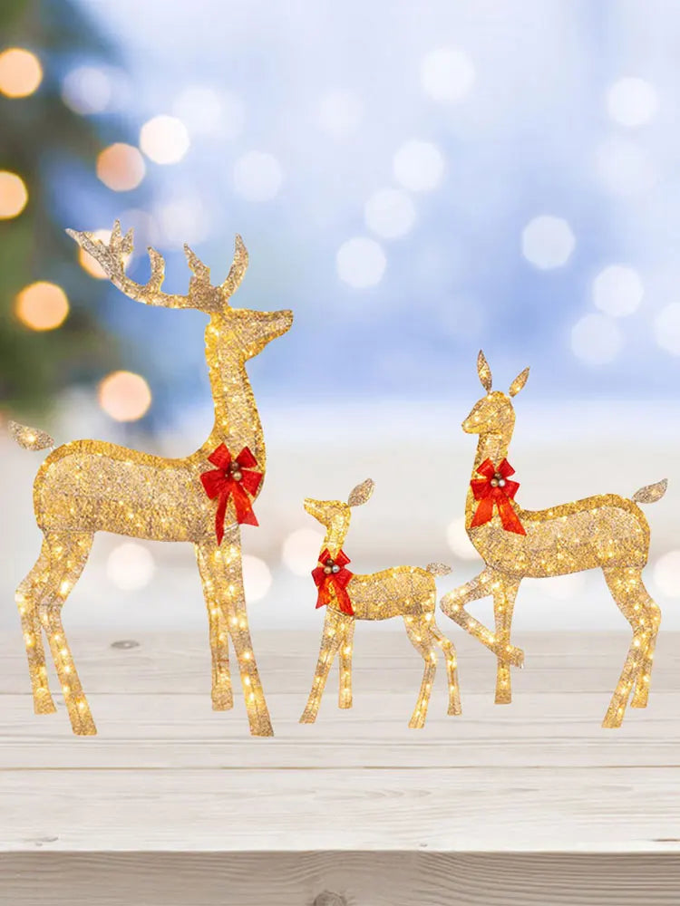Electronic 3 Piece Christmas Deer Family Decor Lighted Reindeer Set