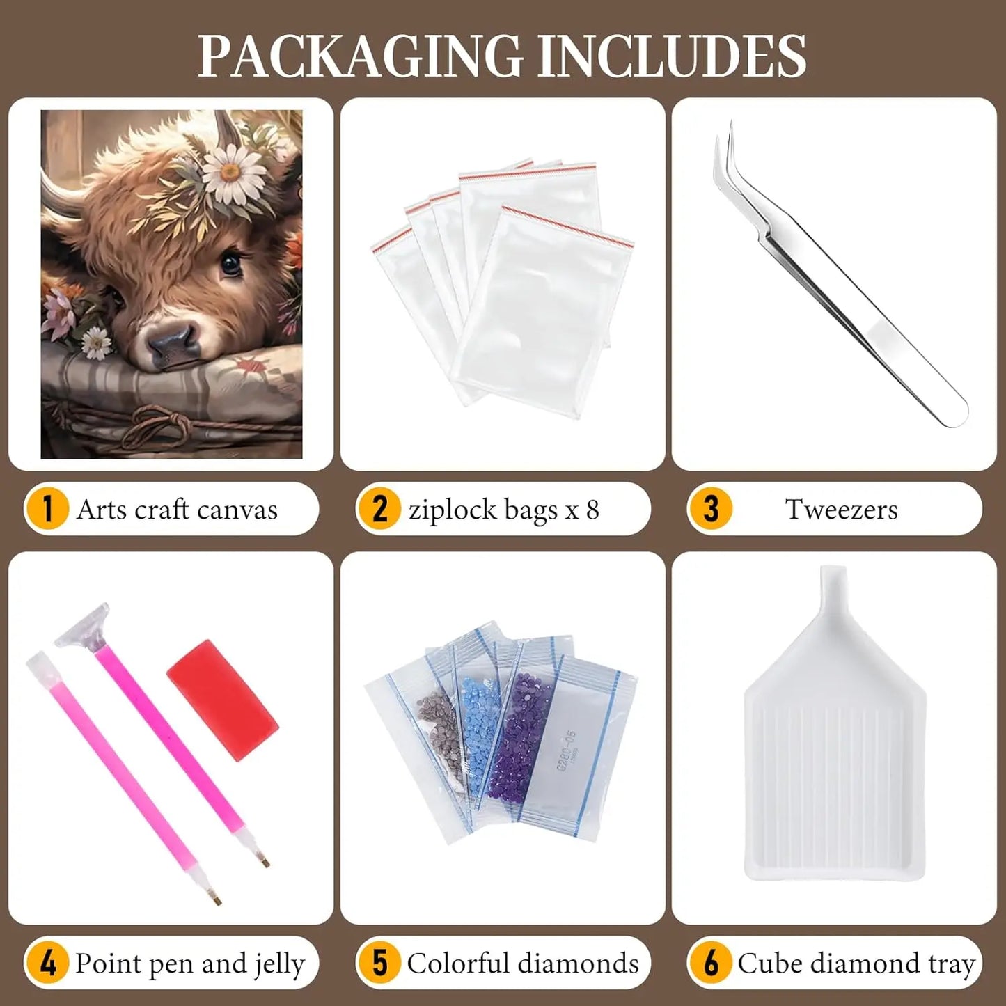 Highland Cow Diamond Painting Kit 5D Round Gems With Canvas