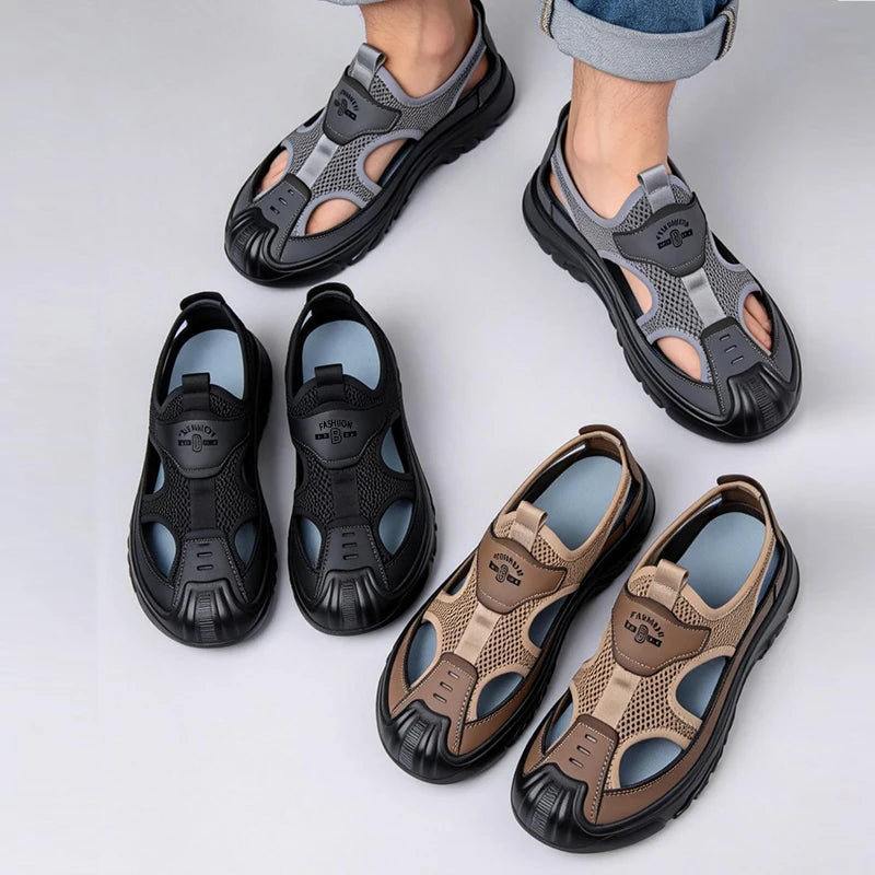 Mens Breathable Hooded Sandals With Hollow Mesh Holes Lightweight EVA