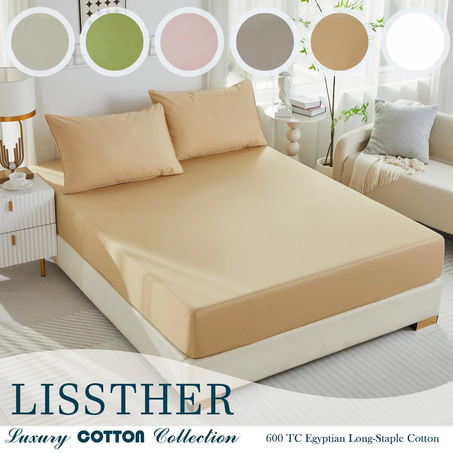 LISSTHERCN Fitted Sheet Set 3 Piece Cotton Bedding