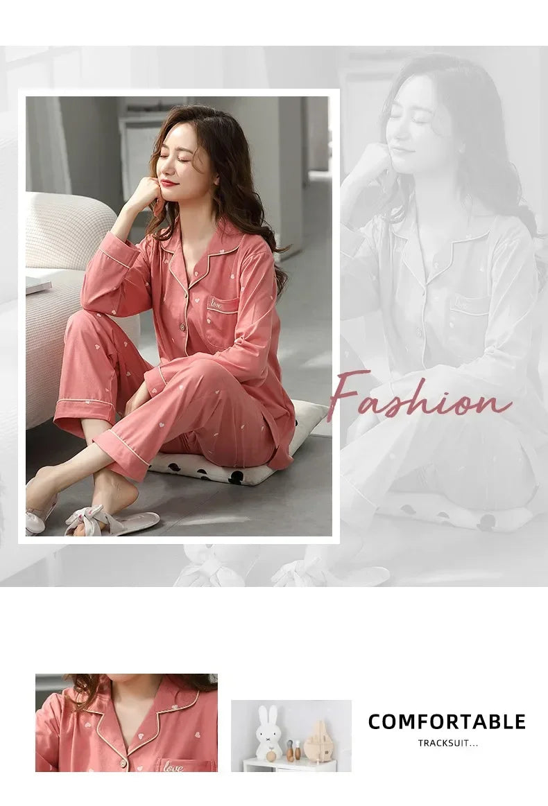 Guangdong Women Cotton Pajamas Set Button Down Nightwear