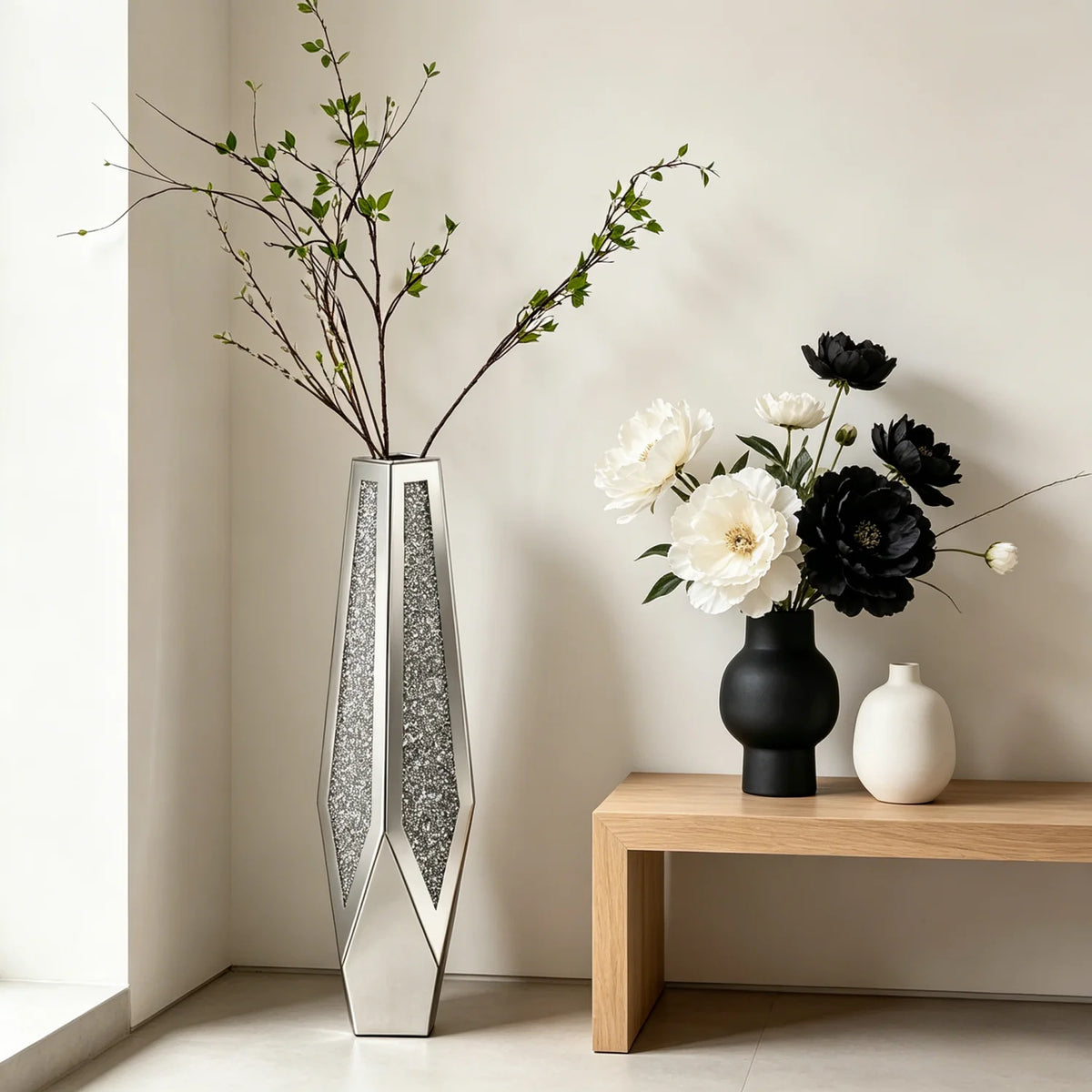 Modern Crushed Diamond Mirrored Floor Glass Vase Home Decor