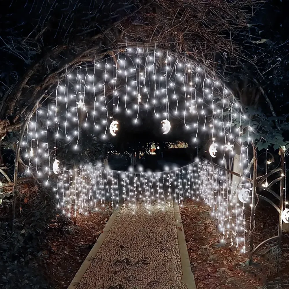 WELPUR Solar Icicle Curtain Lights Outdoor LED 8 Modes