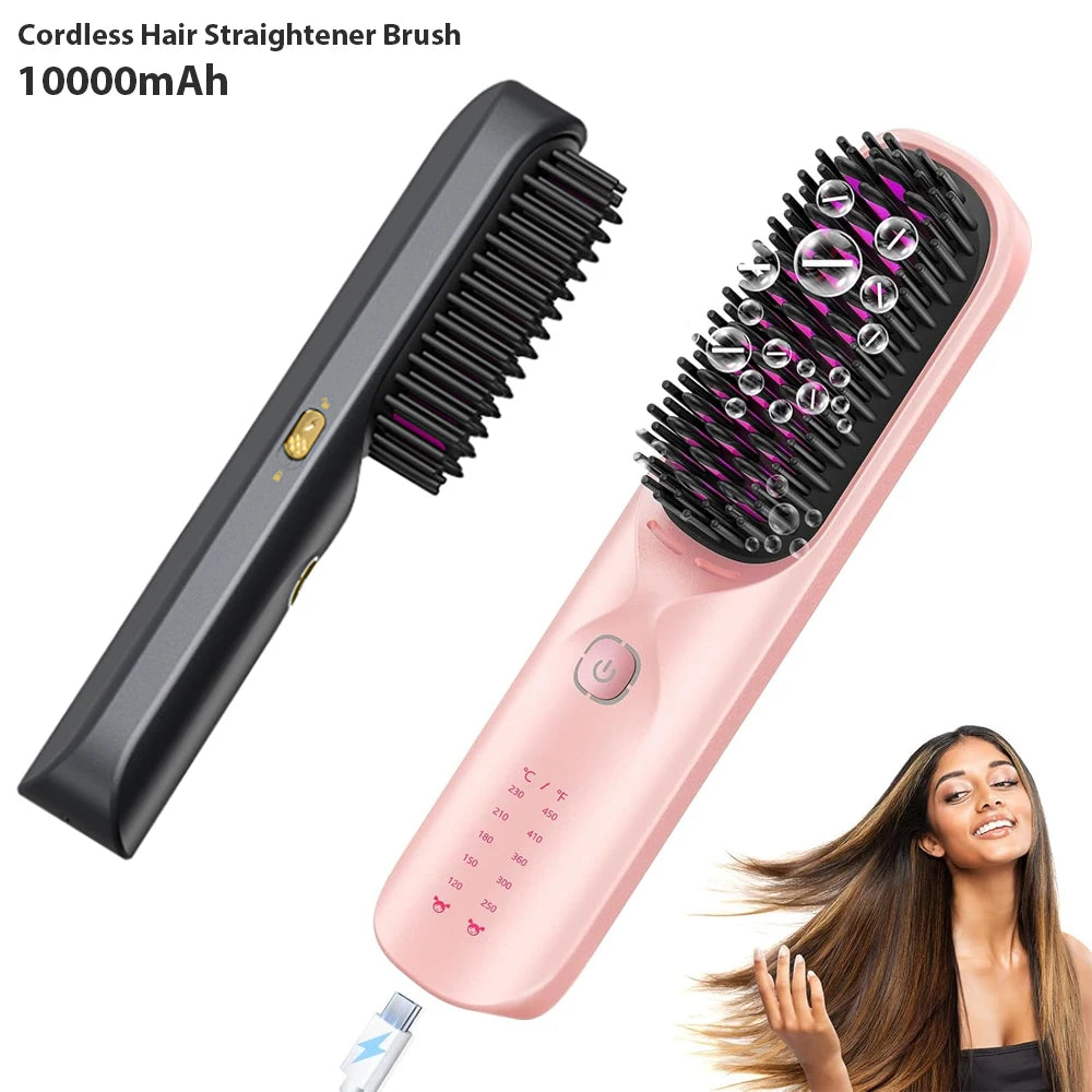 BOPCAL Cordless Hair Straightening Brush 450F Fast Heating 30s Travel
