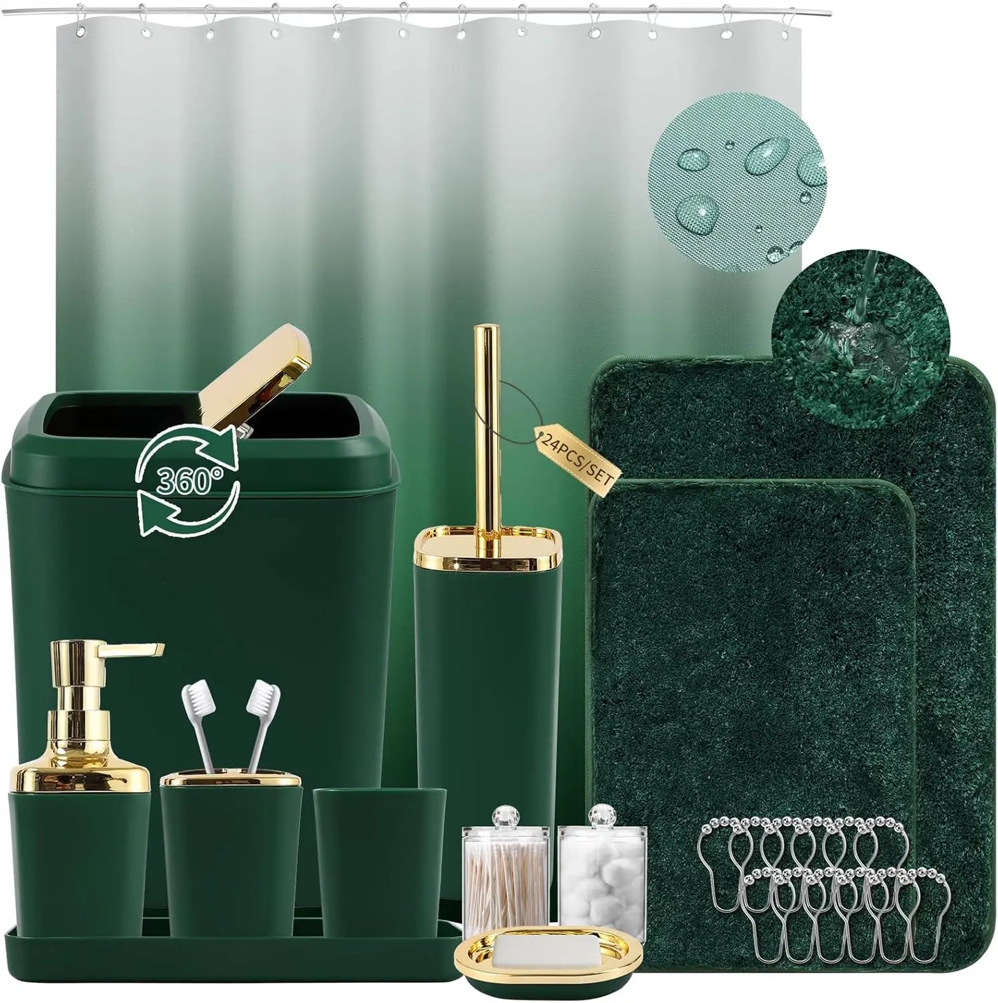 24-Piece Bathroom Set With Shower Curtain And Toilet Brush