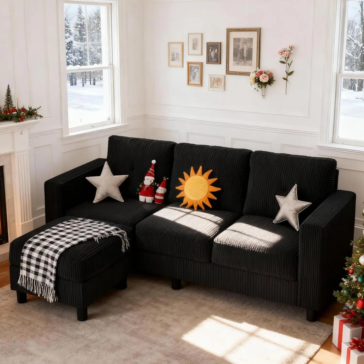 Modular L Shaped Sectional Sofa With Movable Ottoman Deep Seat