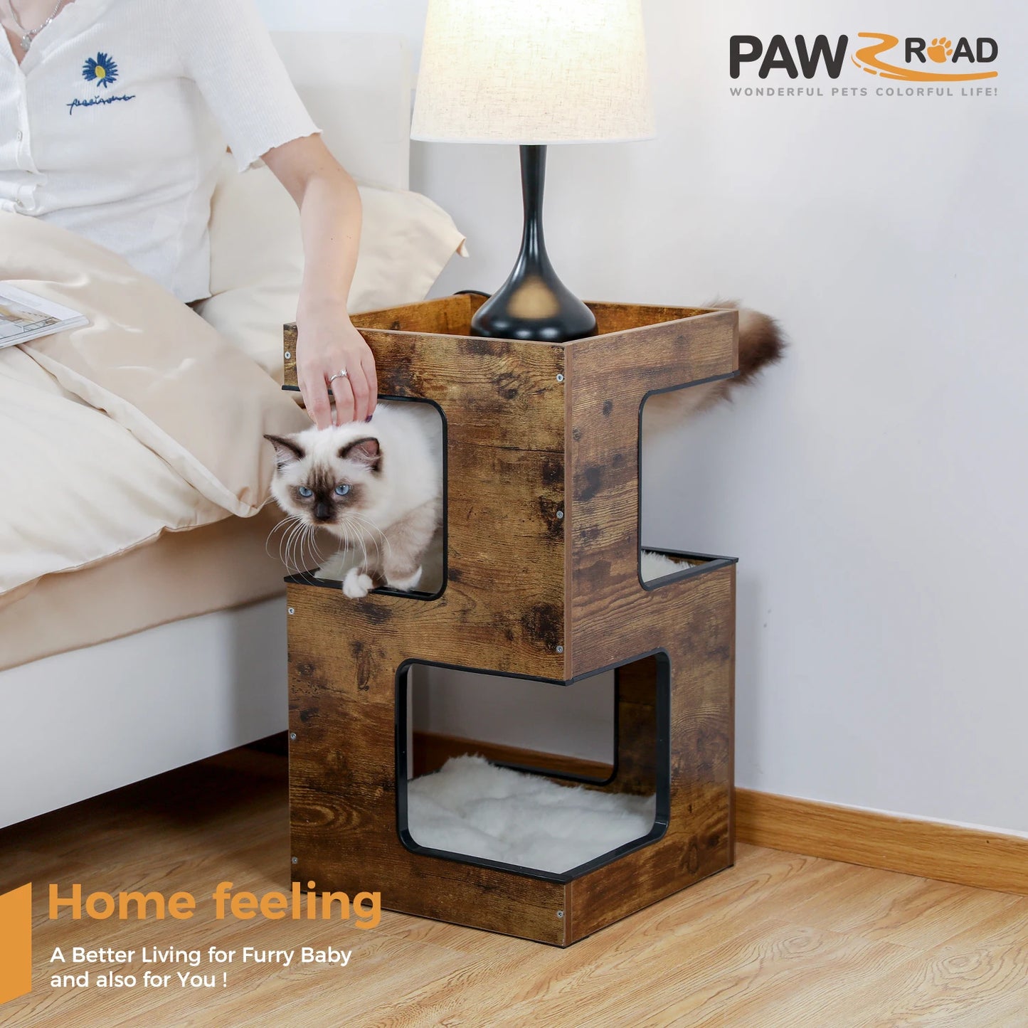 PAWZ Road Wood Cat Condo Tower With Scratching Pad Mats