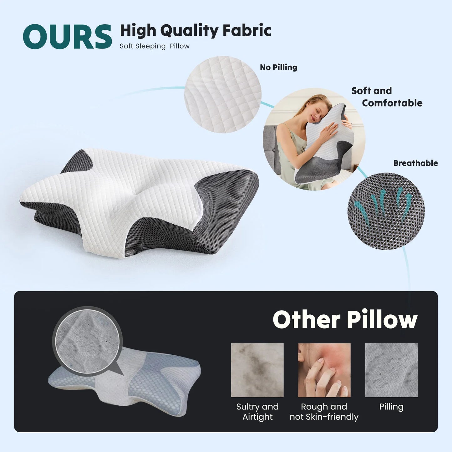 JHK Ergonomic Cervical Memory Foam Neck Pillow With Cooling Cover