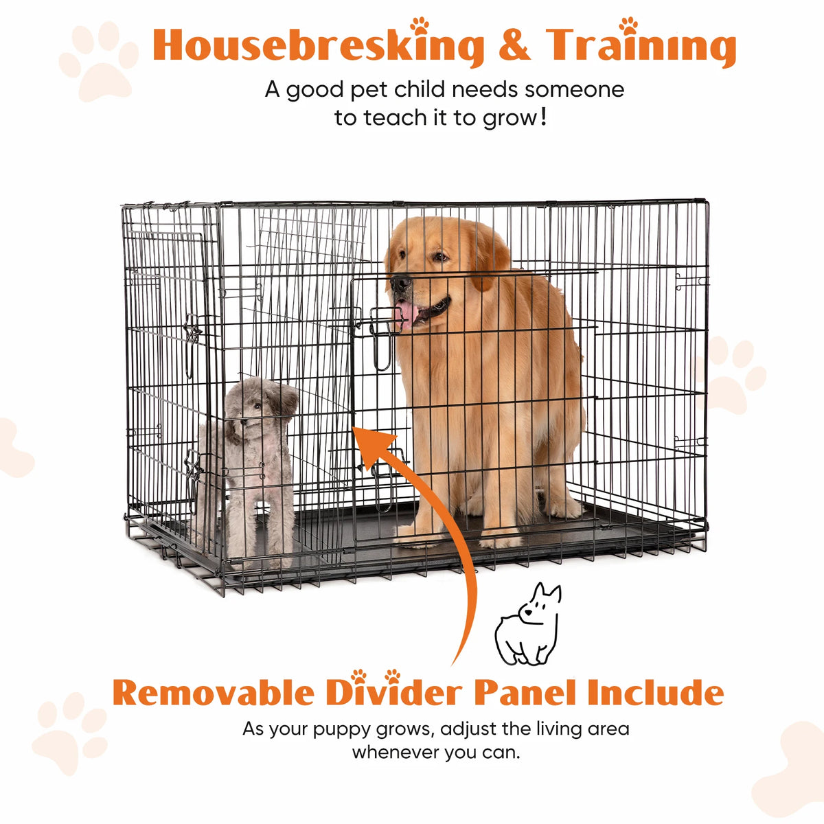 JHK Folding Metal Wire Dog Crate With Leak Proof Pan