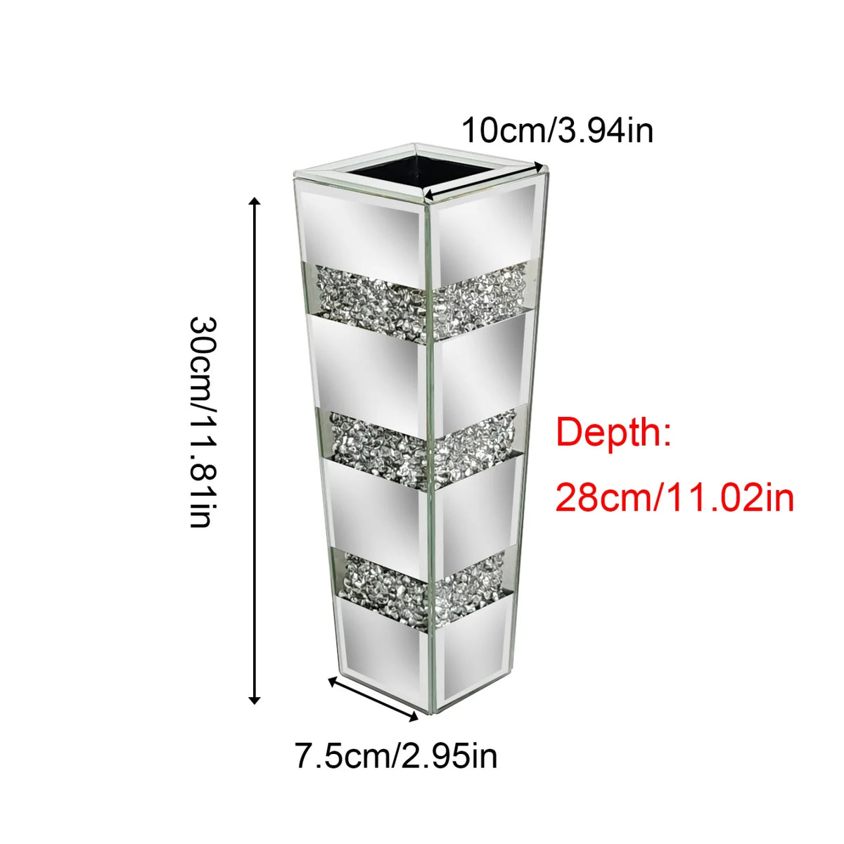Modern Crushed Diamond Mirrored Floor Glass Vase Home Decor