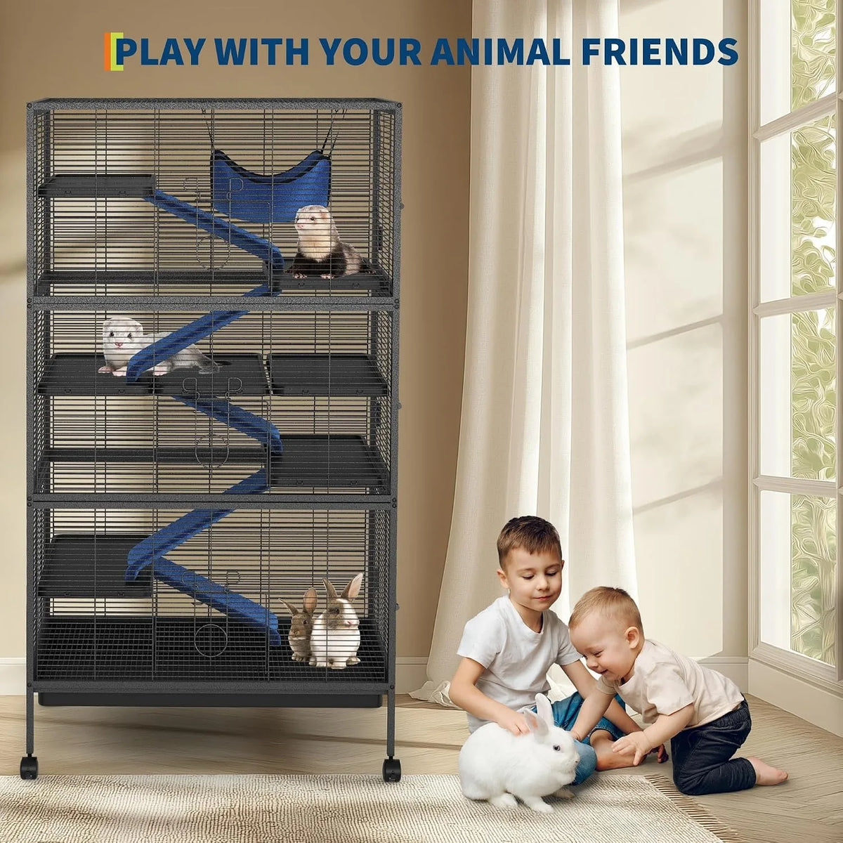 Metal Small Animal Cage with Ramps Hammock and Removable Tray