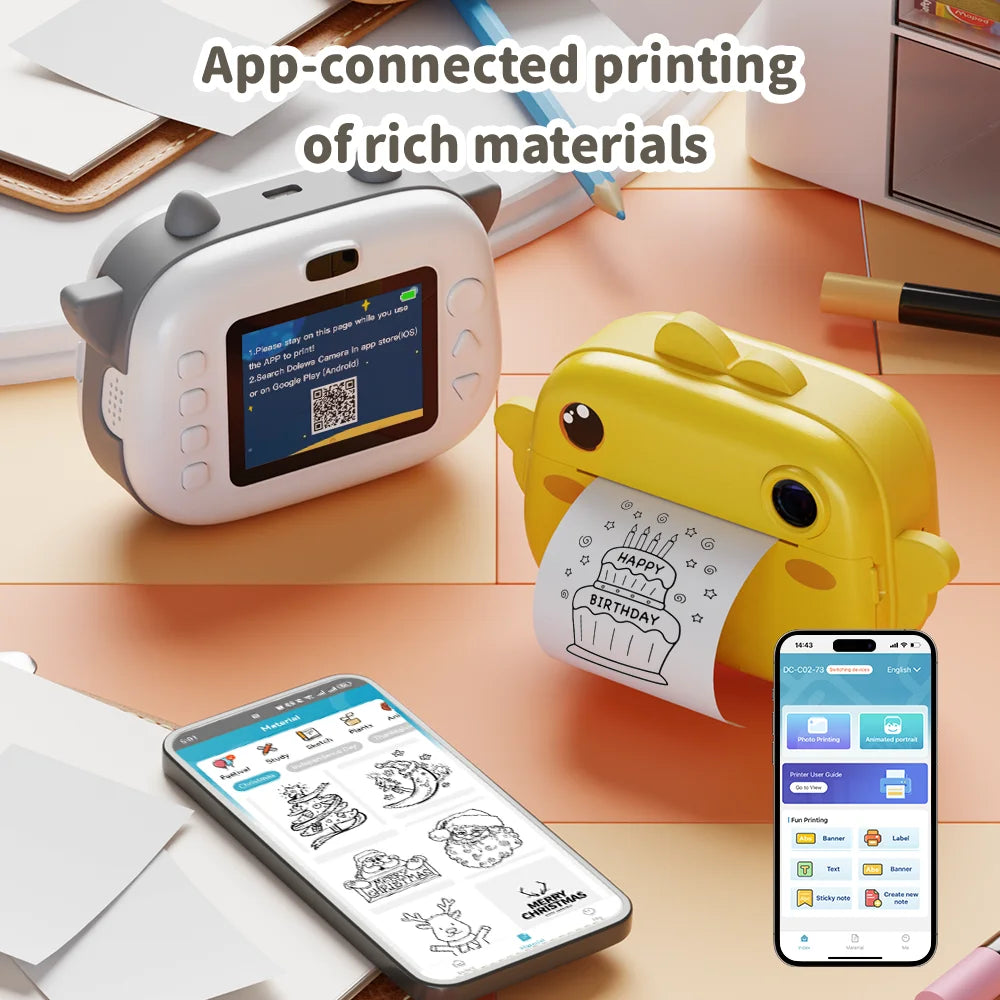 Kids Instant Print Camera 16G 1080P HD Photo Printer Gift