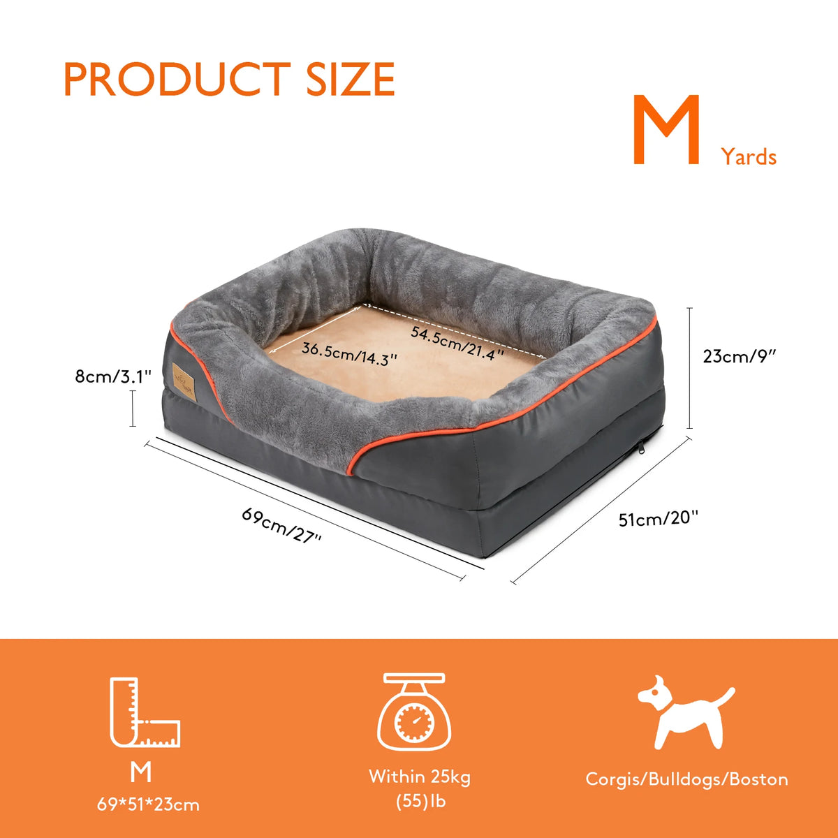 Bingopaw Orthopedic Dog Bed Memory Foam Bolstered Pet Sofa